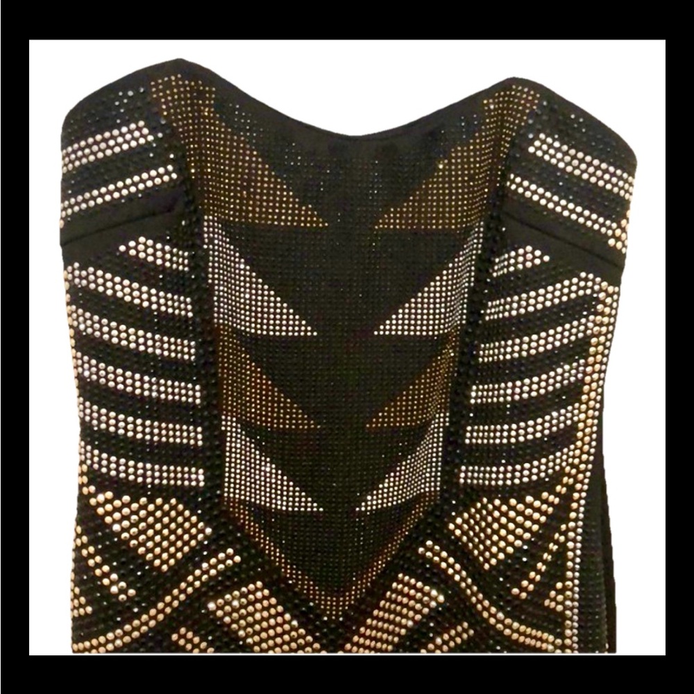 Crystal Doll Strapless Dress -Black, Silver and Gold Studded/ Geometric Size S - Picture 2 of 7